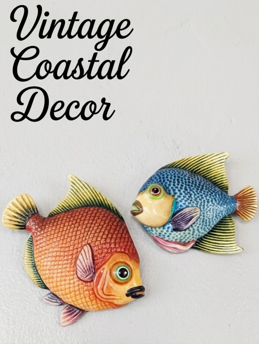 Vintage Style Ceramic Tropical Fish Wall Hanging Plaques - Set of 2 (6" x 5.5")